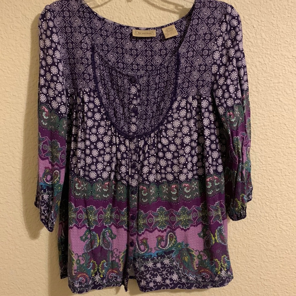 Art And Soul Purple Paisley & Geo Print Boho Tunic